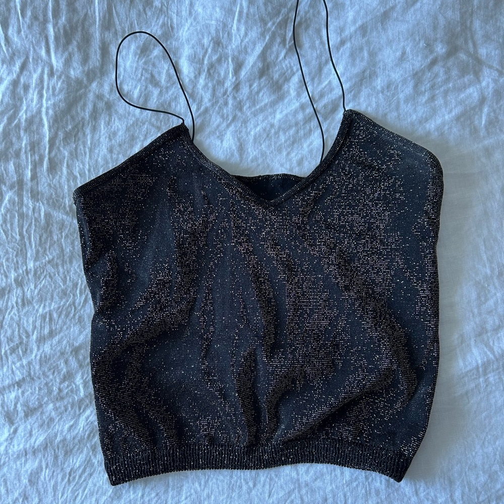Free People Black Sequin Crop Camisole
